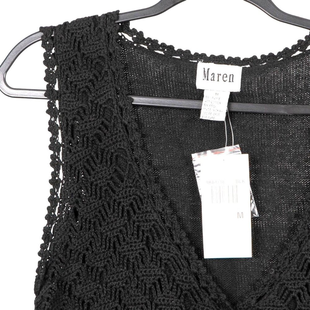 Maren VTG Crochet Vest M Women Black Sweater Buttons Whimsigoth Fairy Grammacore - Picture 2 of 5